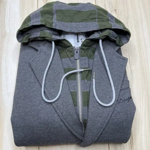 Desigual Men Blazer Jacket Hoodie Stripe Insert Gray Green Size 50 - Picture 1 of 24