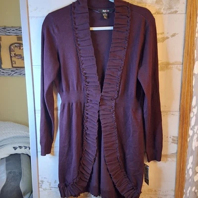 NOVO Cardigã Suéter de Malha Feminino Style & Company Gancho Roxo com Babados Tamanho P - Imagem 1 de 4