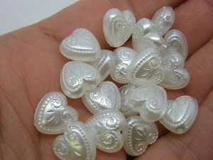 50 Heart beads silvery pearl acrylic BB305 - Picture 1 of 2