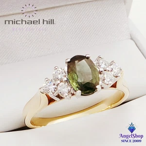 MICHAEL HILL 10ct Gold Ring Green Sapphire Diamond Ring Size Q1/2 Value $2700 - Picture 1 of 6