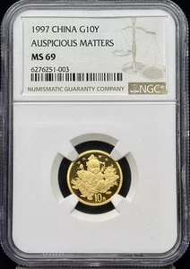 1997 CHINA, PEOPLE'S REPUBLIC Gold 10 YUAN NGC MS-69 AUSPICIOUS MATTERS - Picture 1 of 2
