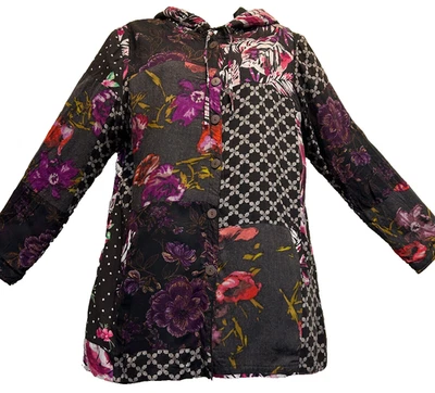 Nwt SACRED THREADS hippy pocket patch rayon fleeced hooded JACKET COAT TOP M - Image 1 of 4