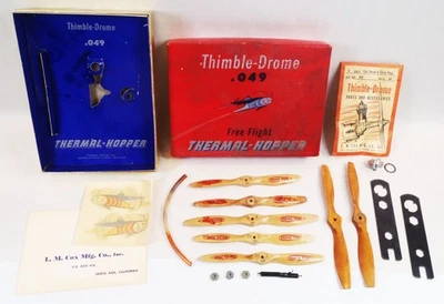 Vtg Cox Thimble Drome Free Flight THERMAL-HOPPER Airplane Kit Propellers & Parts - Image 1 of 4