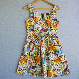 Folter Dress Sz Medium Colourful Fast Food Burger Hot Dog Cotton Mini Pinup USA - Picture 1 of 9