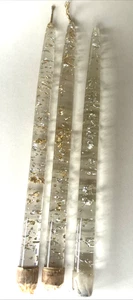 3 Vtg 12" MCM Clear Lucite Acrylic Gold & Silver Fleck Taper Candlesticks Candle - Picture 1 of 3