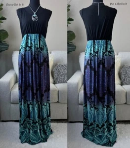 USA New Womens PLUS BLUE PURPLE PAISLEY TALL LONG MAXI TANK BOHO DRESS XL 1XL - Picture 1 of 4