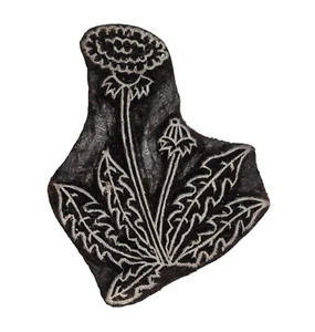 Dandelion Floral Wooden Stamp 5 x 6.5 cm Indian Hand Carved Printing Block - Picture 1 of 3
