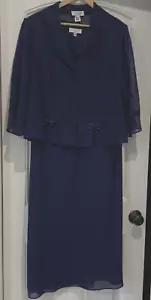 Lady Dorby Mothers Dress SZ 14W Navy Blue 2 PC Jacket Sheath Dress Bows - Picture 1 of 18