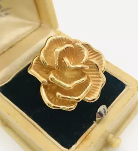 Huge Sterling Silver 18k Gold Vermeil ROSE Petal Ring 11.2gm Sz7 Vintage Jewelry - Picture 1 of 9