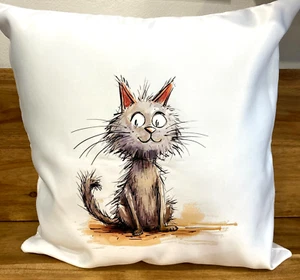Fun Cute Scruffy Cat Cushion Removable Cover & Insert Throw Pillow 40x40 approx - Picture 1 of 8