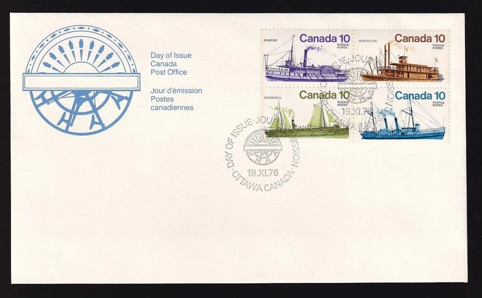 Buques interiores Canadá FDC 1976 10¢, bloque de 4 sc#703a Foto 1 de 1