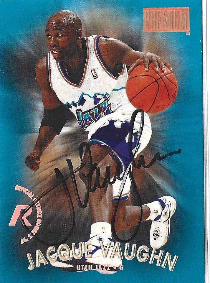 Jacque Vaughn Autographed 1998 Skybox Premium Basketball Card 163 Jazz Rookie - Image 1 of 2