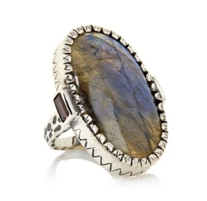 Carol Brodie Rarities Labradorite & Garnet Textured SS Ring - Picture 1 of 8