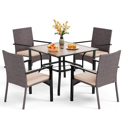 Gartenmöbel Set Rattan Stühle + Metall Tisch Set Gartenset Draussen Essgruppe - Bild 1 von 4