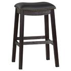 Poundex Furniture 29&quot; Saddle Bar Stool in Black Faux Leather (Set of 2)