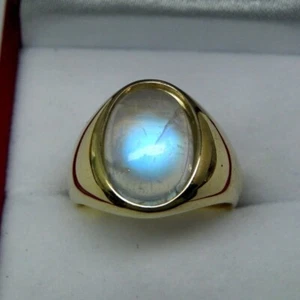 18k Yellow Gold Natural Moonstone Gemstone Wedding Ring For Men's Valentine Gift - Picture 1 of 4