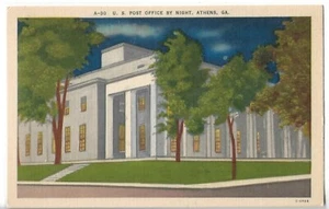 VTG Postcard - U.S. Post Office by Night - Athens, GA - Picture 1 of 2