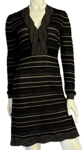Red Valentino Thin Sweater Dress Small Italy Vintage Sheer Striped Gold Detail - Picture 1 of 15