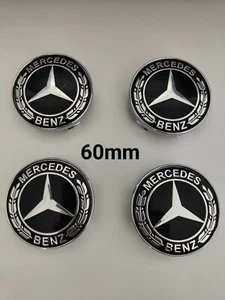 LOt 4 Cache Moyeu 60mm Pour Mercedes Logo Emblème Jante Centre De Roue New Black - Picture 1 of 2