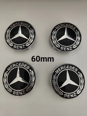 LOt 4 Cache Moyeu 60mm Pour Mercedes Logo Emblème Jante Centre De Roue New Black - Image 1 of 2