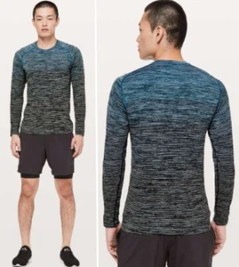 LULULEMON metal vent tech t shirt long sleeve baltic blue hyperstripe mens MD - Picture 1 of 15