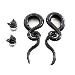 Ear Plugs Black Cat Design and Black Glass Spiral Value pack of two pairs