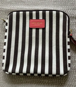 Henri Bendel Classic Natural Canvas and Brown Striped Cosmetic Pouch  - Picture 1 of 8