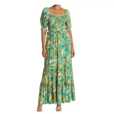 Nuevo Maxi Vestido de Verano Betsey Johnson Talla M Calado Hojas de Palma Verde Nuevo con Etiquetas Foto 1 de 4