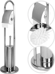 Portarotolo Con Scopino e Porta Scopino In Acciaio Accessori Bagno WC 80cm - Foto 1 di 3