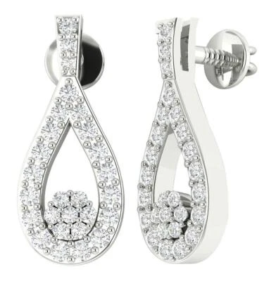 Dangle Earrings Natural Diamond SI1 G 0.50 Ct 14K White Gold 0.60Inch Appraisal - Image 1 of 4