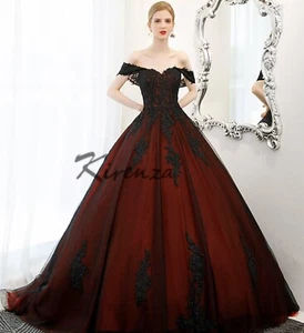 Klassisch Weinrot Schwarz Brautkleid Ballkleid Maßgeschneidert Lila Wunschfarbe - Bild 1 von 7