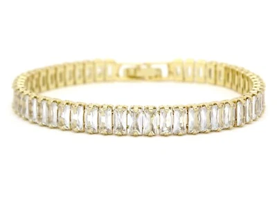 Pulseira de tênis cintilante com revestimento de ouro amarelo 18 quilates e pedras preciosas baguete - Imagem 1 de 4