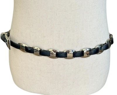 Vtg Designer Captiva Collectibles Black w Silver Tone Concha Leather Belt L 39" - Image 1 of 4