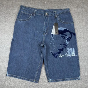 Vintage Makaveli Jean Shorts Mens 42 Blue Baggy Wide Leg Tupac Skate Y2K NWT - Picture 1 of 9