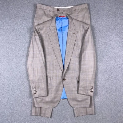 Isaia Suit Mens EU 58 / 38x30 Windowpane Gray Blue Gregory Made in Italy - Image 1 of 4