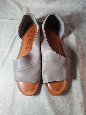 SOLE SOCIETY Colvan Leather D’Orsay Open Toe Cut Out Flats Gray  - Image 1 of 4