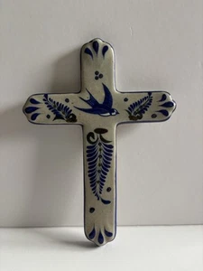 Tonala Volkskunst Keramik Kreuz mexikanisch einzigartig Vogel blau grün 7,5” x 5,5” - Bild 1 von 7