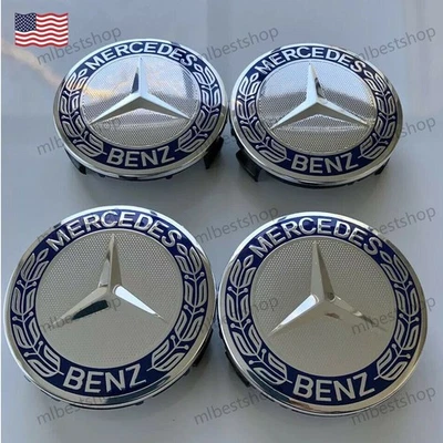 4Pack Fit For Mercedes-Benz Wheel Center Caps Emblem Blue Rim Hub Cover Badge.US - Image 1 of 4