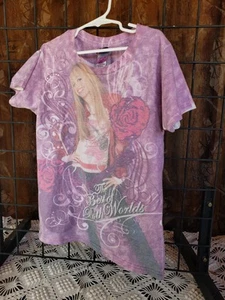Vintage Hannah Montana Best of Both Worlds Rare All Over Print Purple Shirt XL - Picture 1 of 7