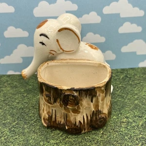 Elephant Antique Ceramic Elephant Planter 3x3" Ivory Brown Vintage Japan Lovely - Picture 1 of 12