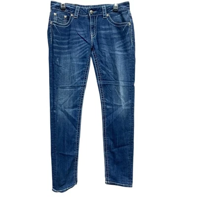 Pantalones de mezclilla Miss Me para mujer talla 30 ajustados azules bordados lavado medio Foto 1 de 4