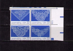 US USA Sc# 2354a MNH FVF PLATE# BLOCK Lace Lacemaking Hand Crochet Folk Art - Picture 1 of 1