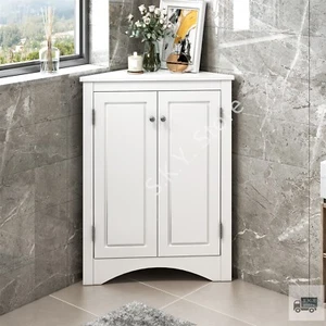 White Triangle Bathroom Storage Cabinet with Adjustable Shelves, Freestanding - Picture 1 of 7