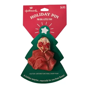 Vintage Hallmark Christmas Holiday Pin Brosche 1995 Mattel Barbie rot grün - Bild 1 von 4