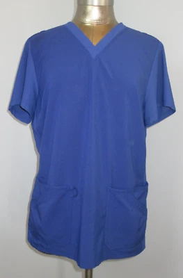 Urbane Performance Blue Scrub Top Womens Size L Chest 42 V-Neck SS 318-33509 - Image 1 of 4