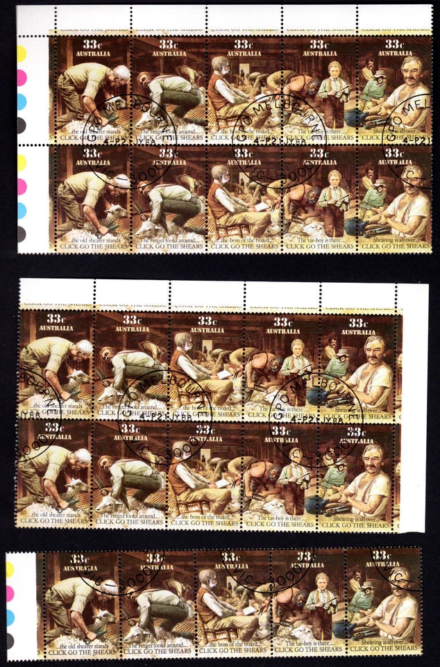 Sheep Shearer Shearing "Click Go the Shears" Stamps Australia CTO Lot x 5 Strips - Image 1 of 1
