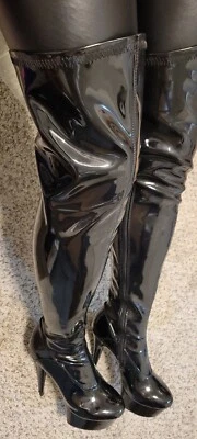 ELLIE 609 FANTASY PLATFORM THIGH BOOTS 10M NWB BLACK 6" HEEL WITH 2" PLATFORM  - Image 1 of 4