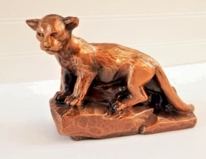 Vintage Bronze Plated Cat Music Box Plays Born Free Cougar Figurine Copper tone - Picture 1 of 15