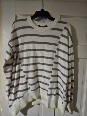 Womens Vera Wang White & Gray Striped Sweater Size XL - Image 1 of 4
