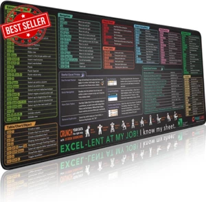 Excel Shortcut Keys Mouse Pad - Extended Large XL Cheat Sheet Gaming Mousepad | - Picture 1 of 12